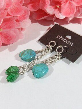 NWT Chico's Silver Tone Earrings with Faux Turquoise Beads